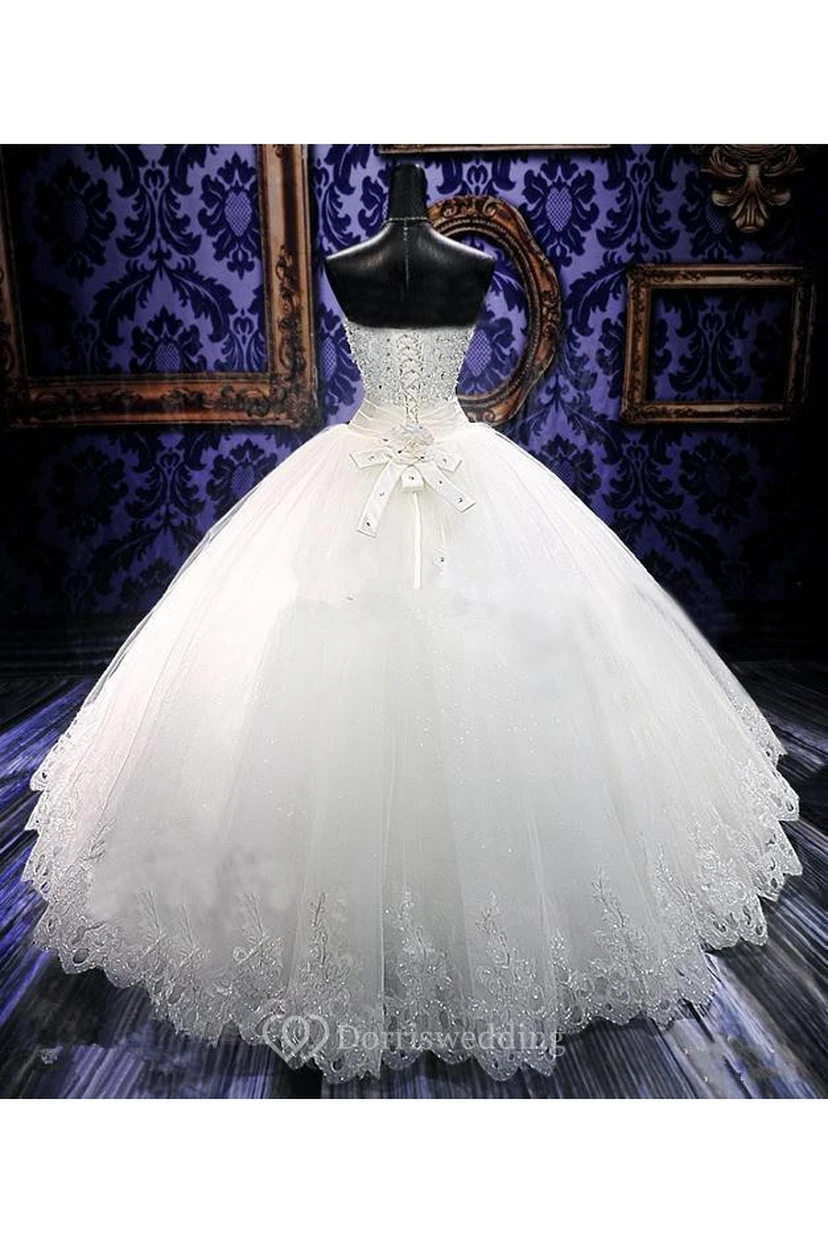 Glamorous Sweetheart Sleeveless Tulle Lace Wedding Dress With Beadings Crystals view 2