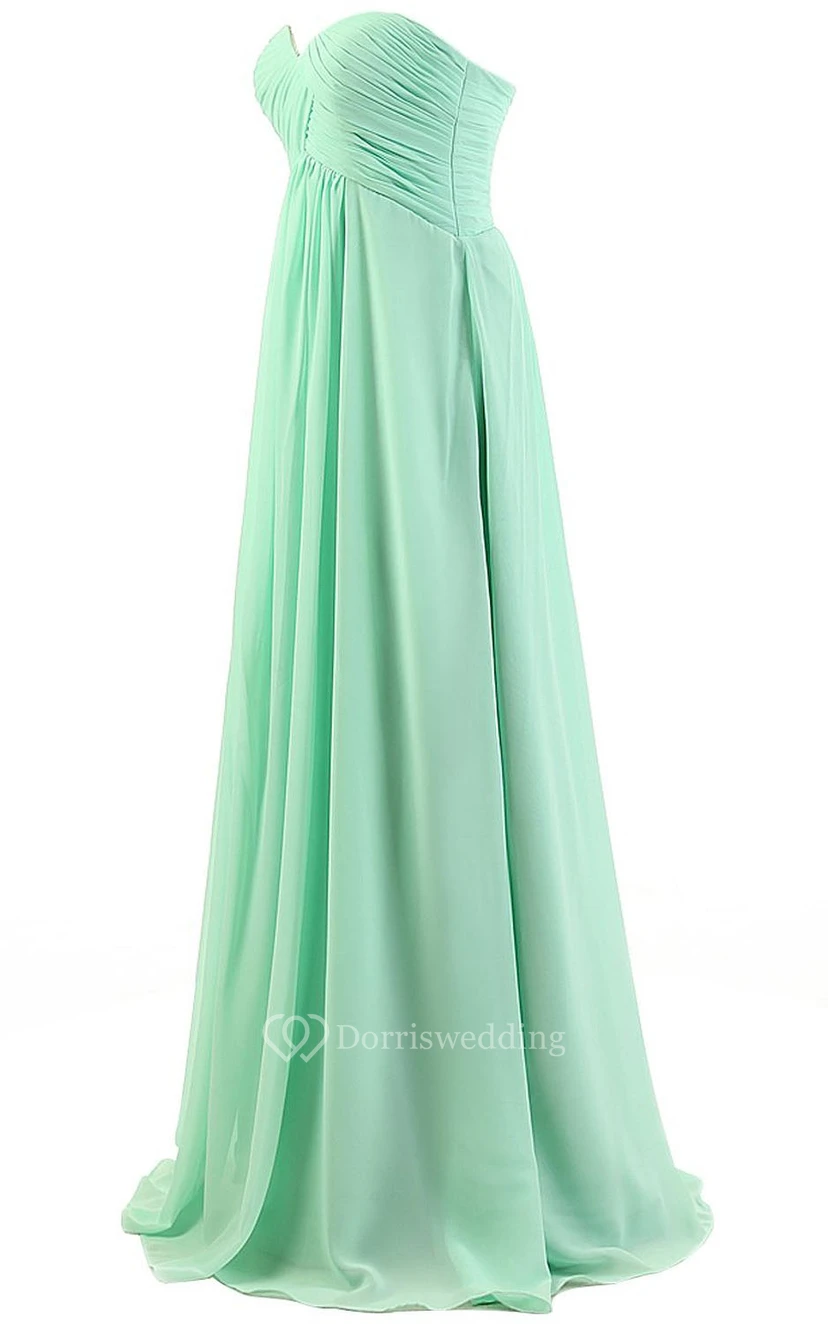 Sweetheart Asymmetrical Ruched Bodice Long Pleated Chiffon Dress view 2