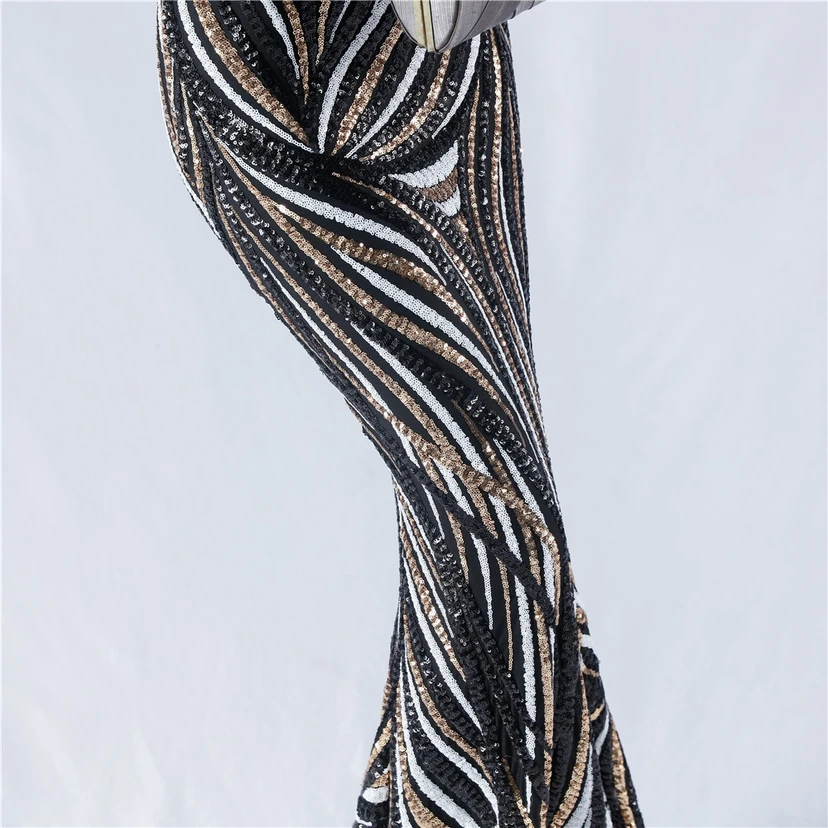 Sequined Striped Color Matching Slim Dinner Host Suspender Long Dress For Women view 9