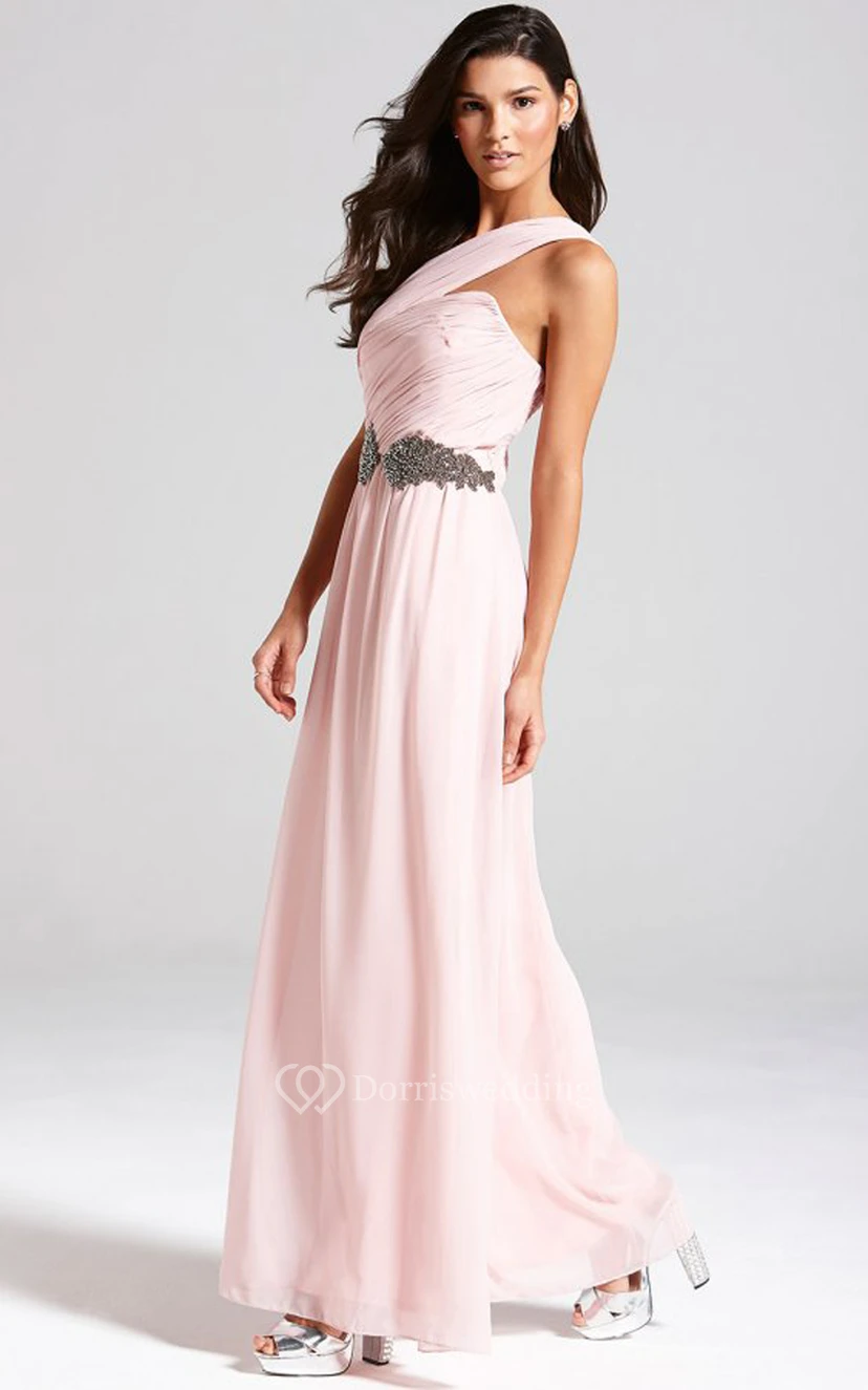 Long Chiffon One-Shoulder A-Line Chic Dress With Sash view 2