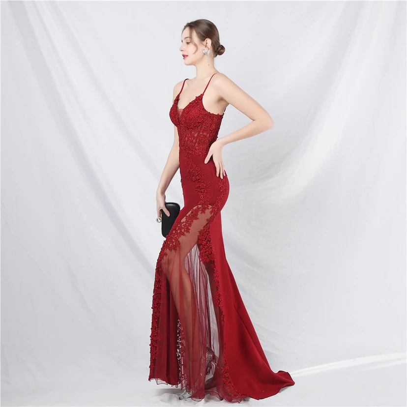 Spitzen-Abendkleid mit heißer Diamant- und Fischgrätenmuster-Weste, tiefem Taillenausschnitt, schulterfreiem Design und kurzer Schleppe view 67