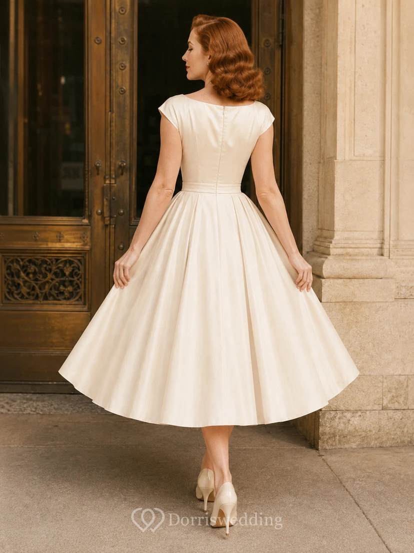 Vestido de novia de corte A estilo barco de los años 50, estilo juzgado vintage. view 2