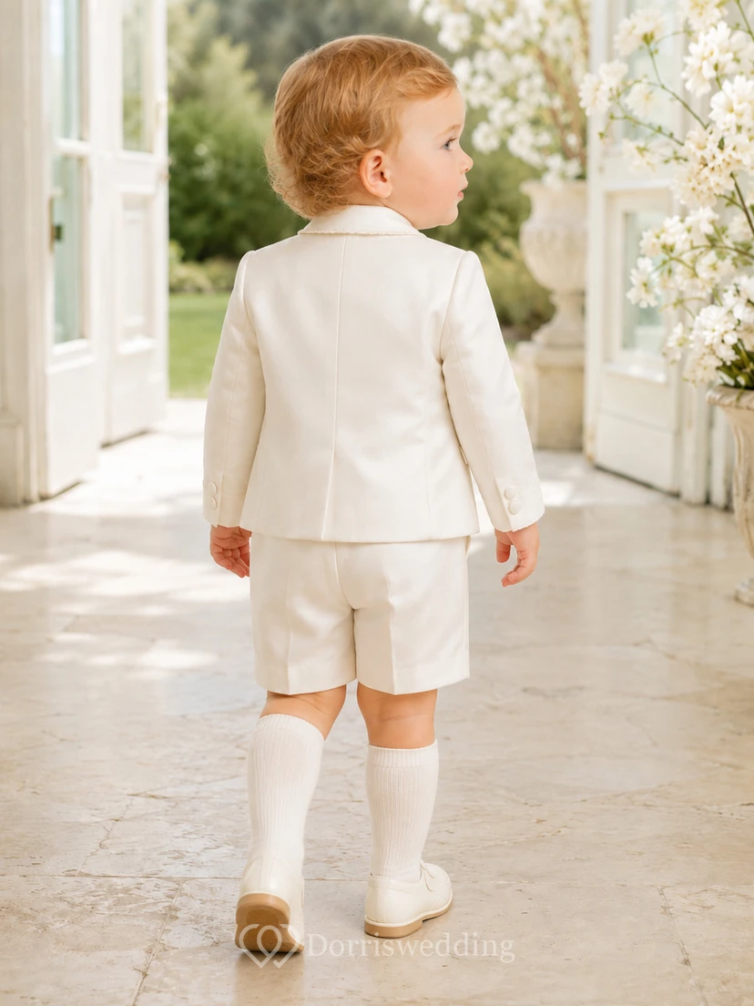 Elegant Cream Long Sleeve Embroidered Baby Boy Christening Short Suit view 2
