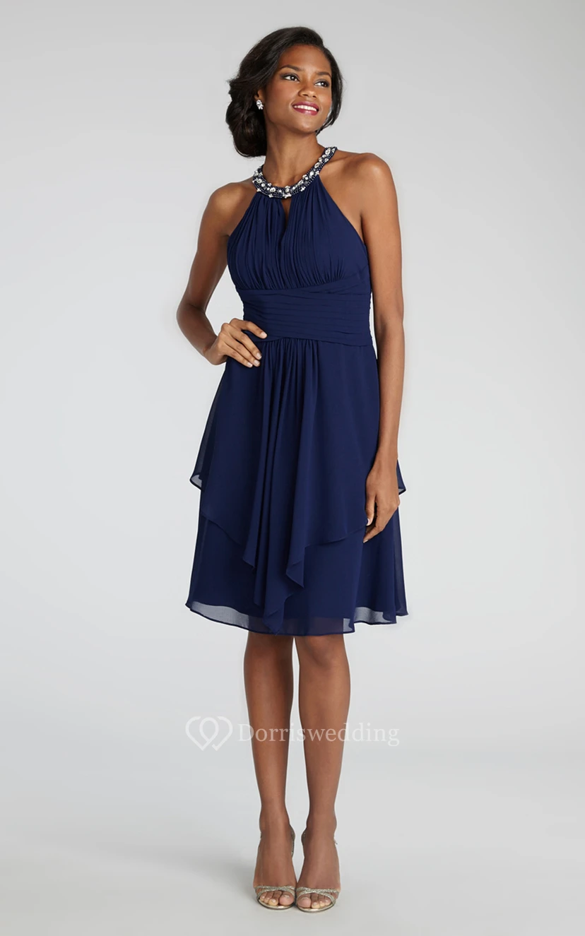 Short Chiffon Dress With Beaded Jewel Neck view 16
