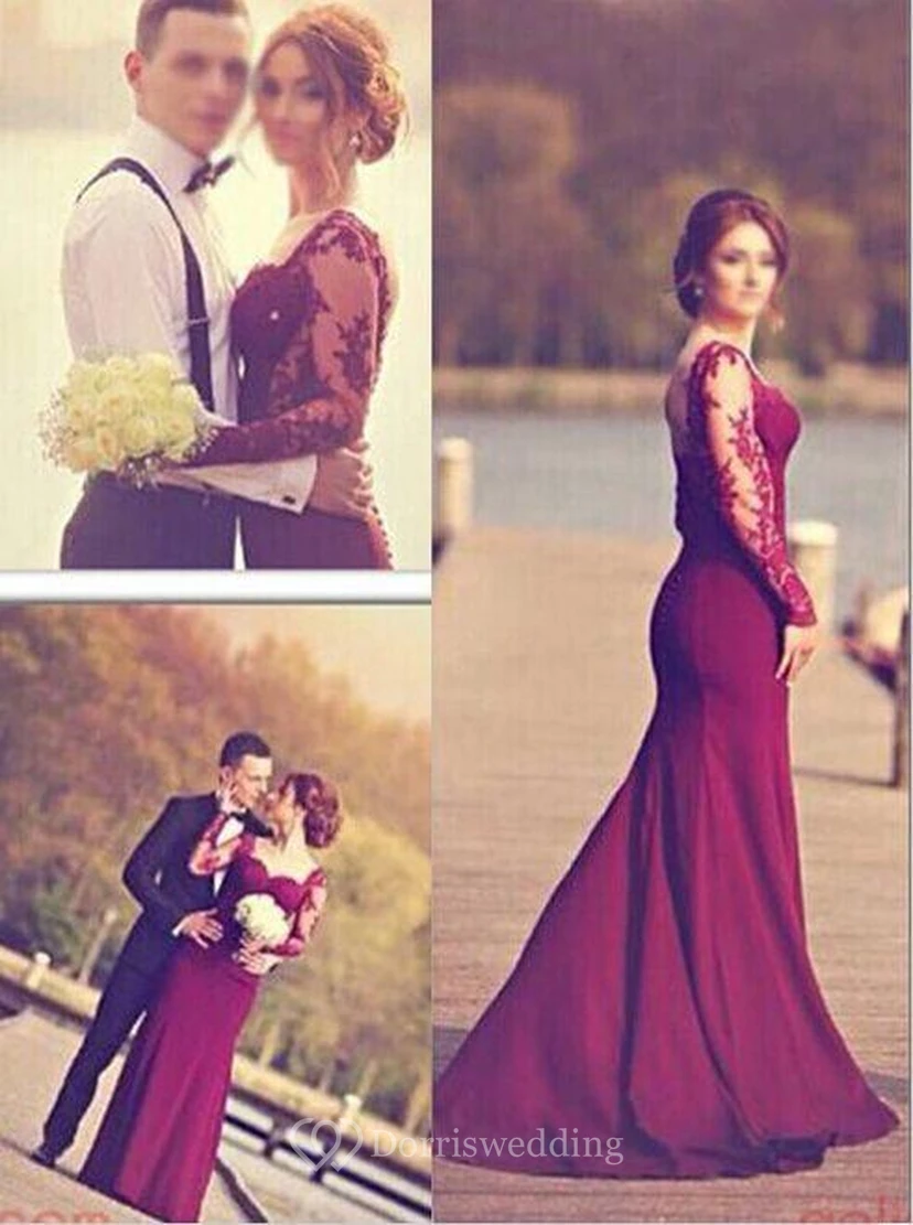 Gorgeous Long Sleeves Lace Appliques Evening Dress Mermaid Floor-Length