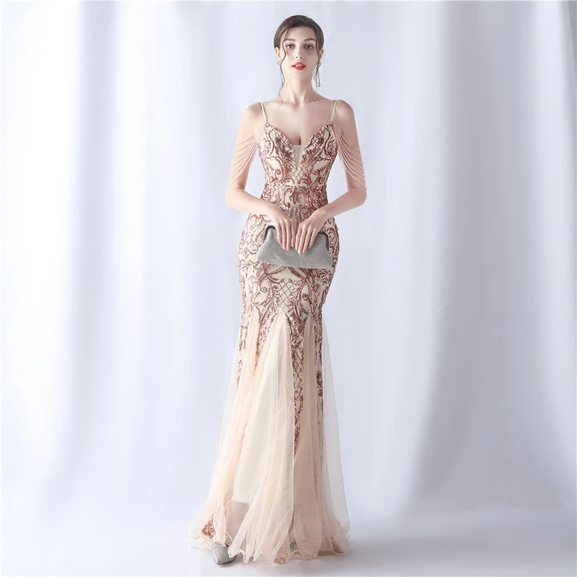Robe de soirée haut de gamme en maille perlée et ornée de perles, modèle 3034. view 40