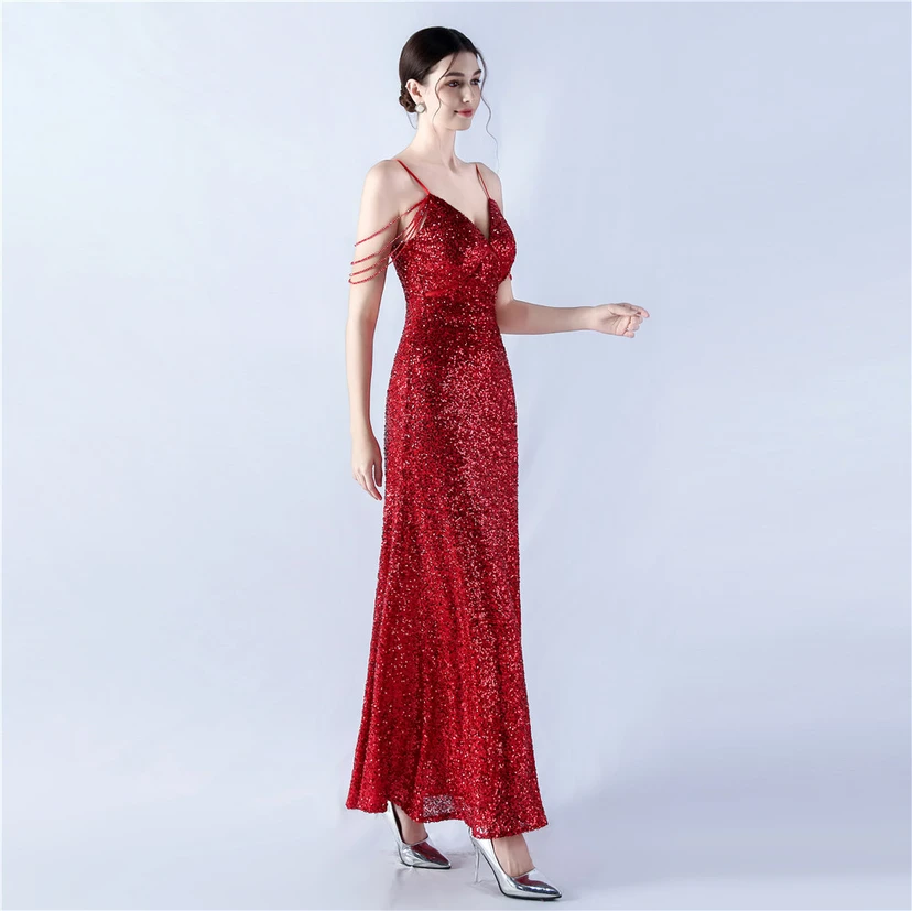 Sling A-Line Large Swing Mesh Sequin Evening Dress view 14