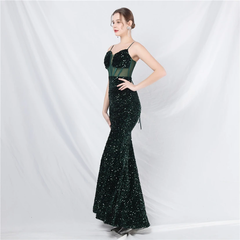 Palace Style Heavy Fishbone Waist Mesh Sequined High-End Evening Dress view 4