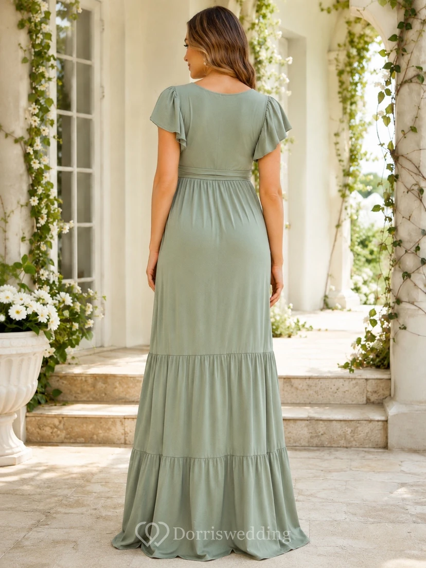 Maternity Short Sleeve Tiered Chiffon Empire Romantic Garden Dress view 2