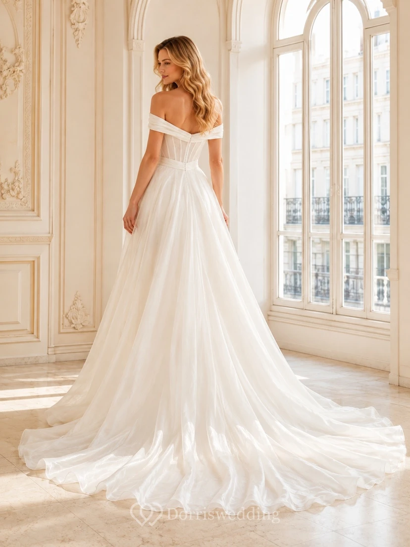 Sheath Draped Sweep Train Bridal Ceremony Wedding Dress Formal view 2