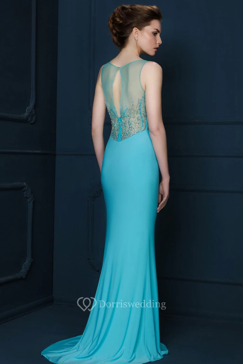 Sheath Beaded Scoop-Neck Sleeveless Long Jersey Evening Dress view 2