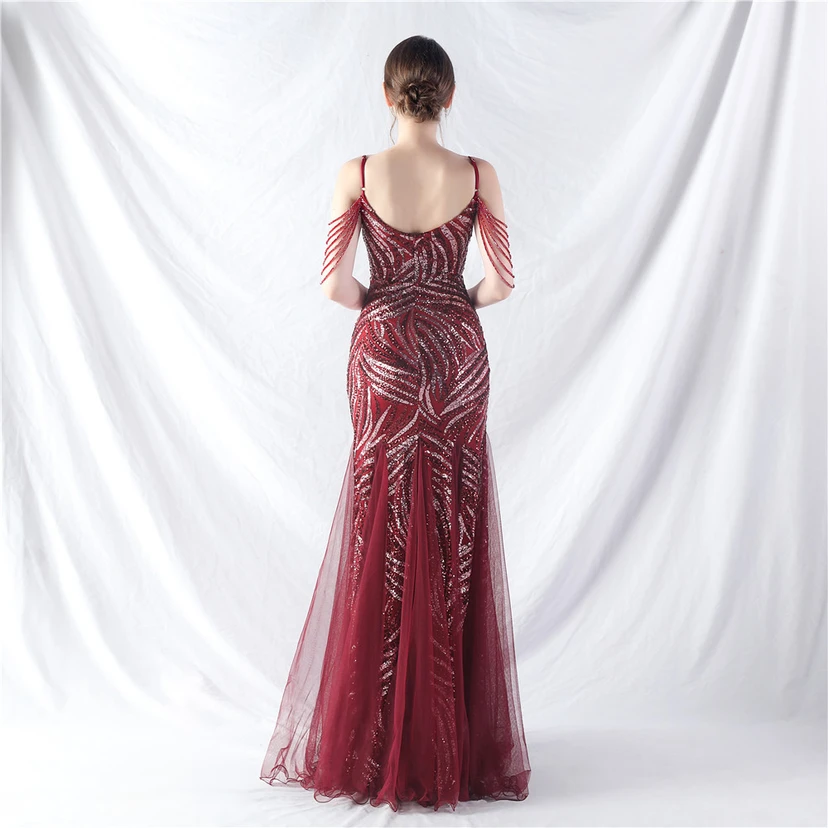 Layered Beads Spliced ​​Mesh High-End Evening Dress view 89