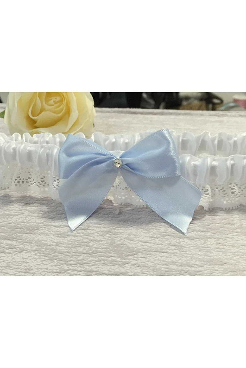 Large Light Blue Bow Lace Elastic Garter Within 16-23inch view 2