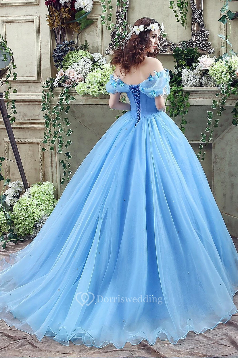 Princess Off-the-Shoulder Sequins Tulle Ball Gown Dress With Flowers view 4