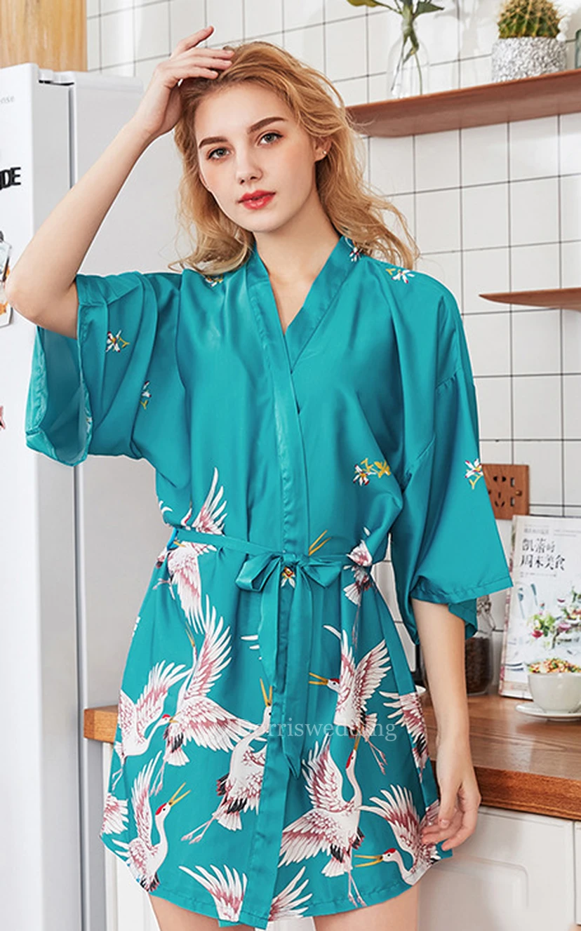 Floral Bride Bridesmaid Short Robe view 4