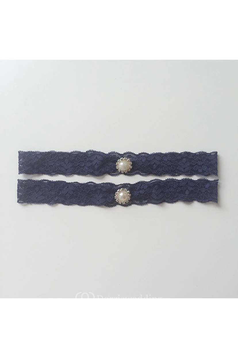 Sexy White Beaded Blue Lace Two Piece Elastic Garter Within 16-23inch view 2
