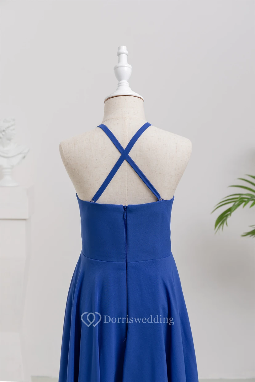 Chiffon Casual High-low Halter Royal Blue Flowergirl Dress view 9