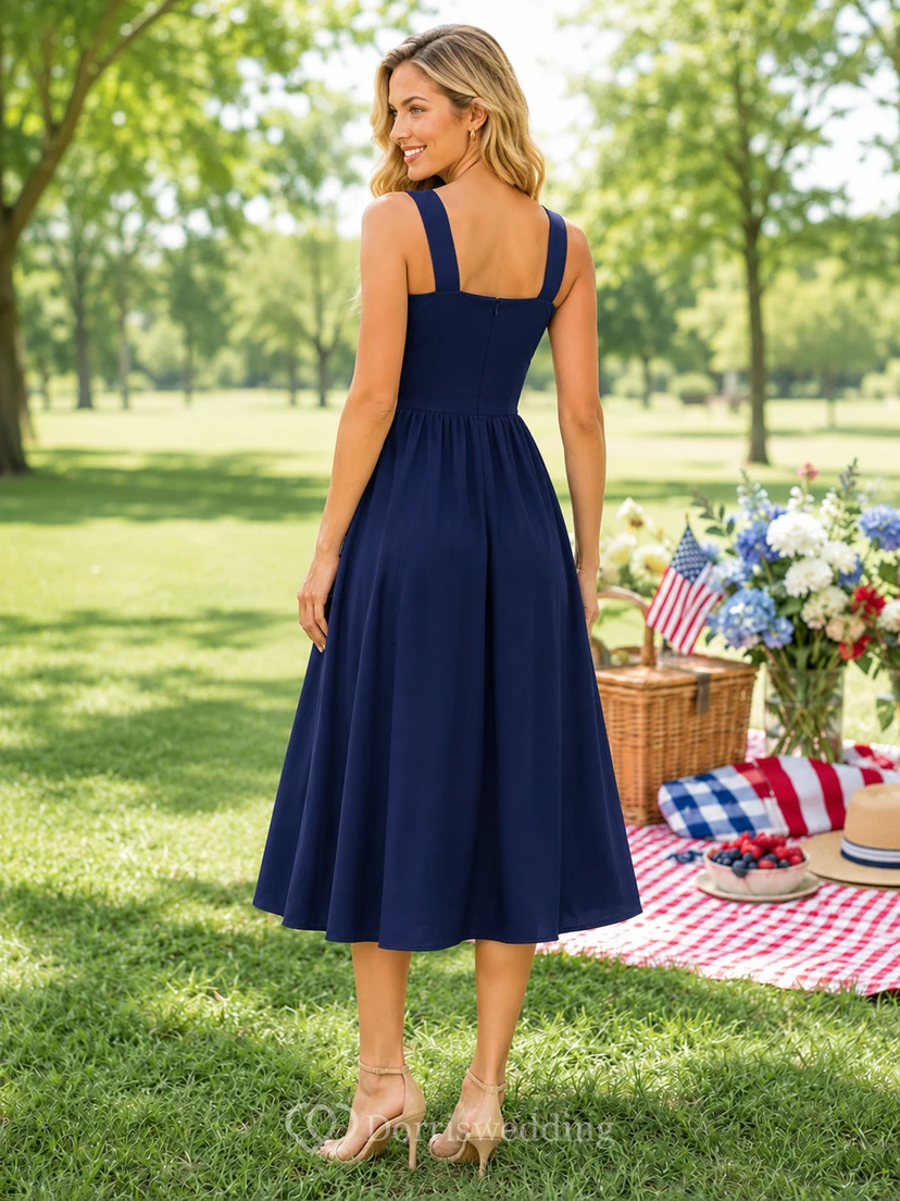Navy Square Neck Sleeveless Midi Fourth Of July Dress view 2