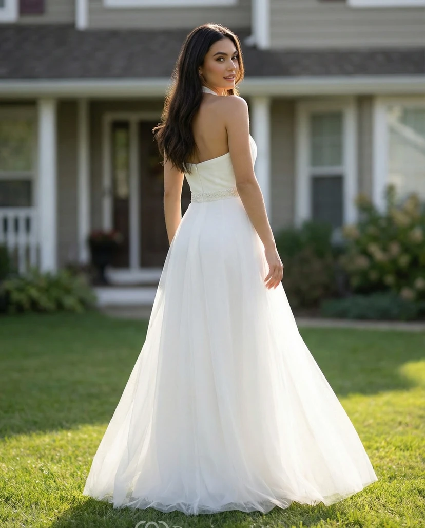 Halter Beaded Chiffon Maternity Wedding Dress view 2