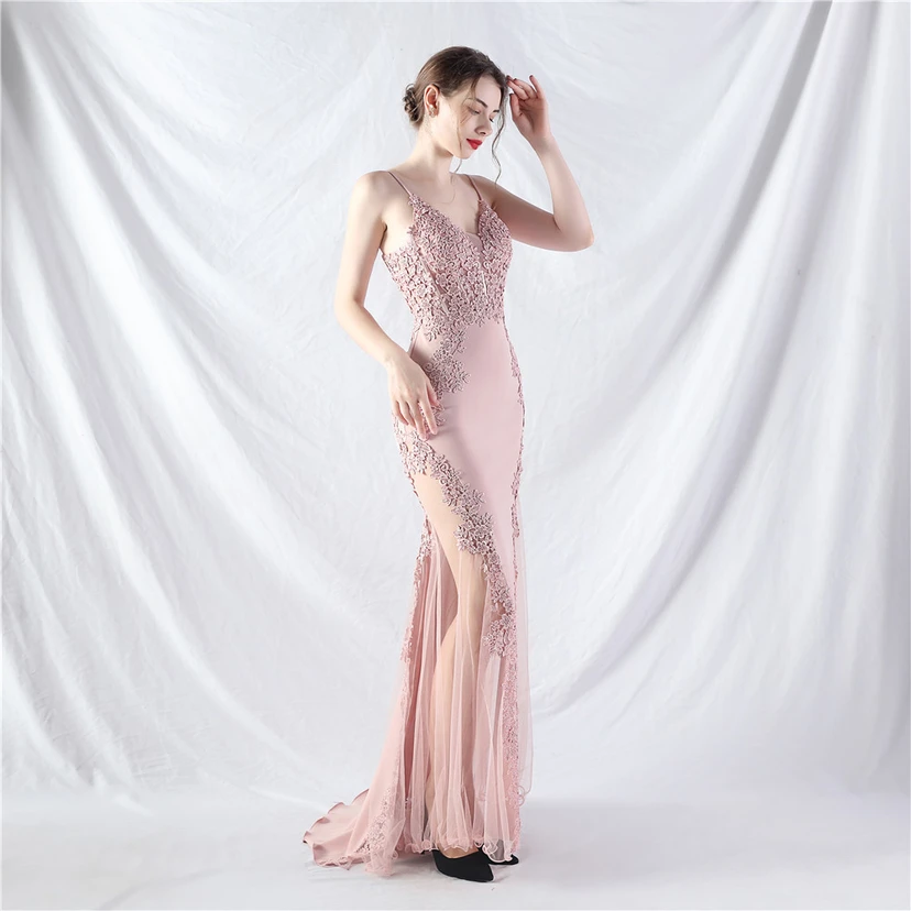 Spitzen-Abendkleid mit heißer Diamant- und Fischgrätenmuster-Weste, tiefem Taillenausschnitt, schulterfreiem Design und kurzer Schleppe view 4