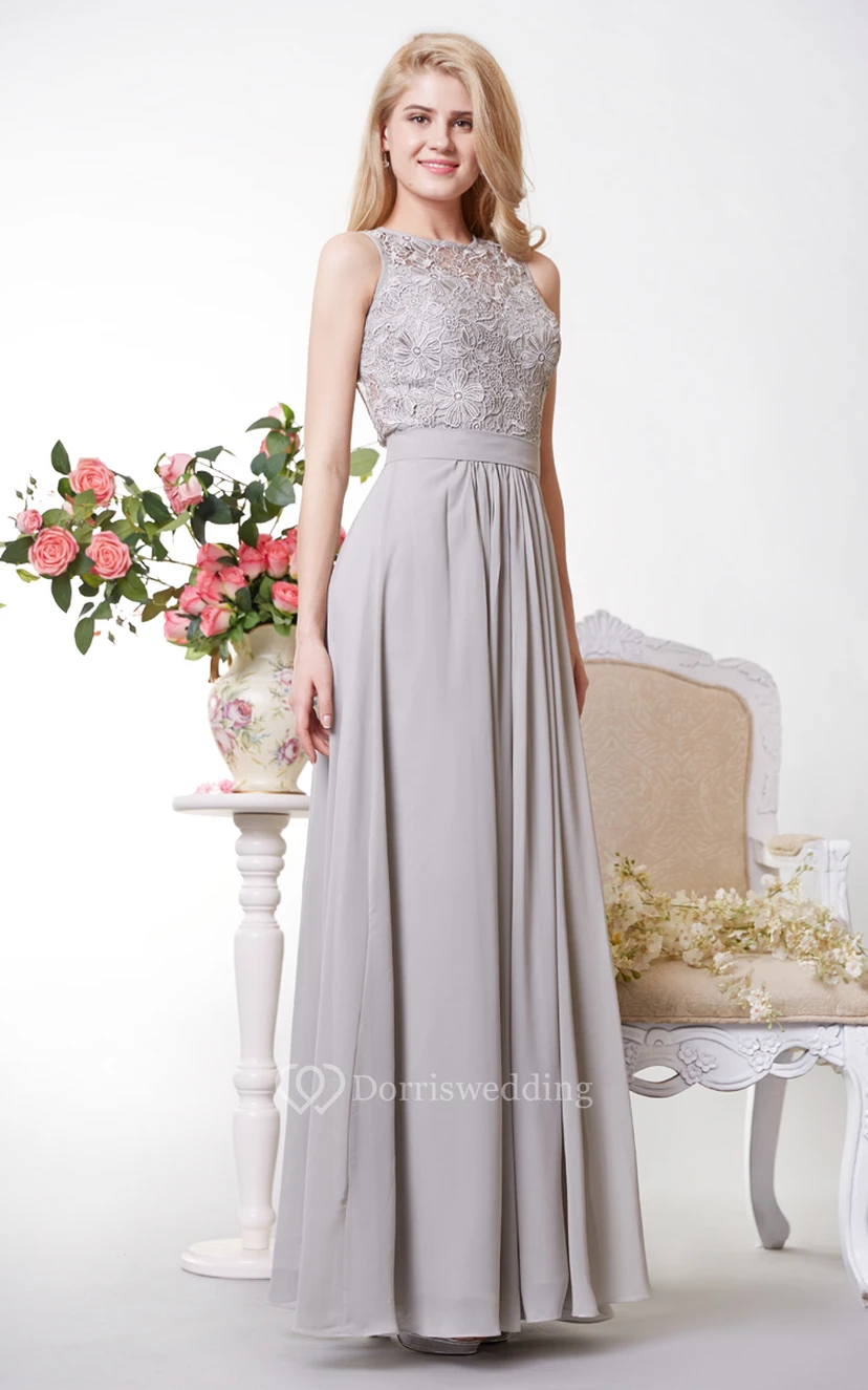 Tank-Stil A-Linien-Chiffonkleid mit Spitzenoberteil view 3