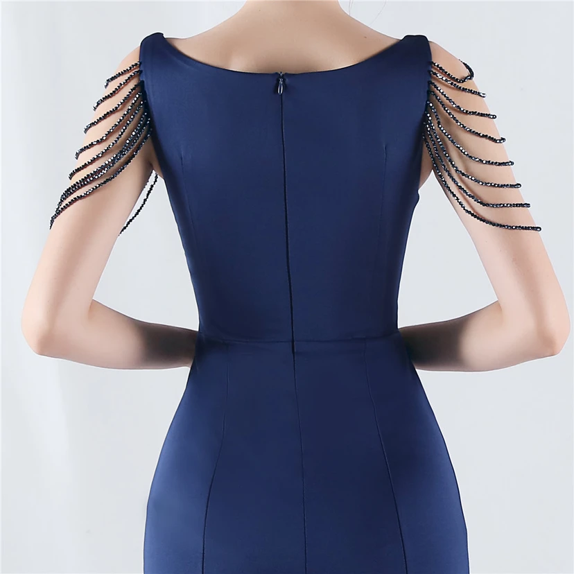 Heavy Hot Diamonds For Transparent Mesh High-Slit Satin Evening Dress Annual Meeting Wedding view 27