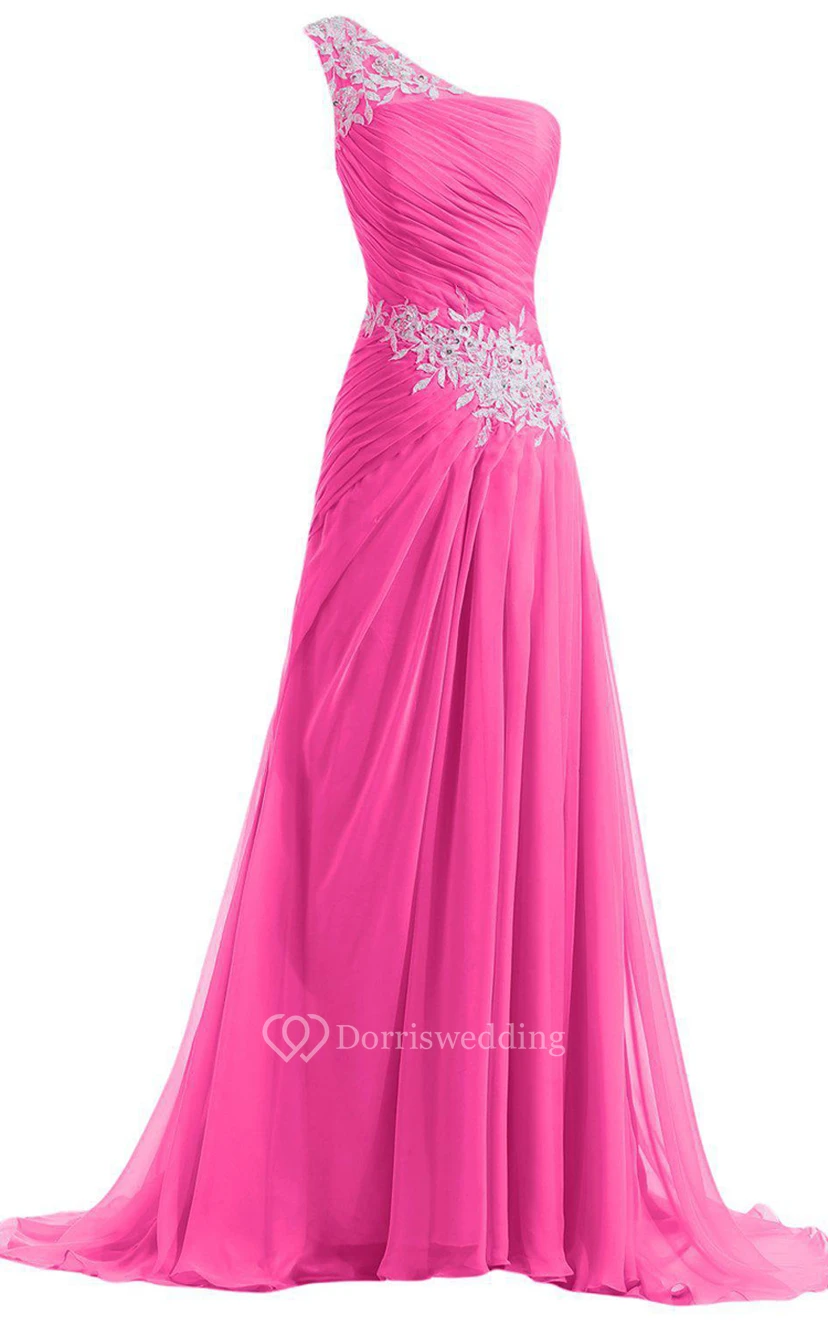 One-shoulder A-line Dress With Beadings and Pleats