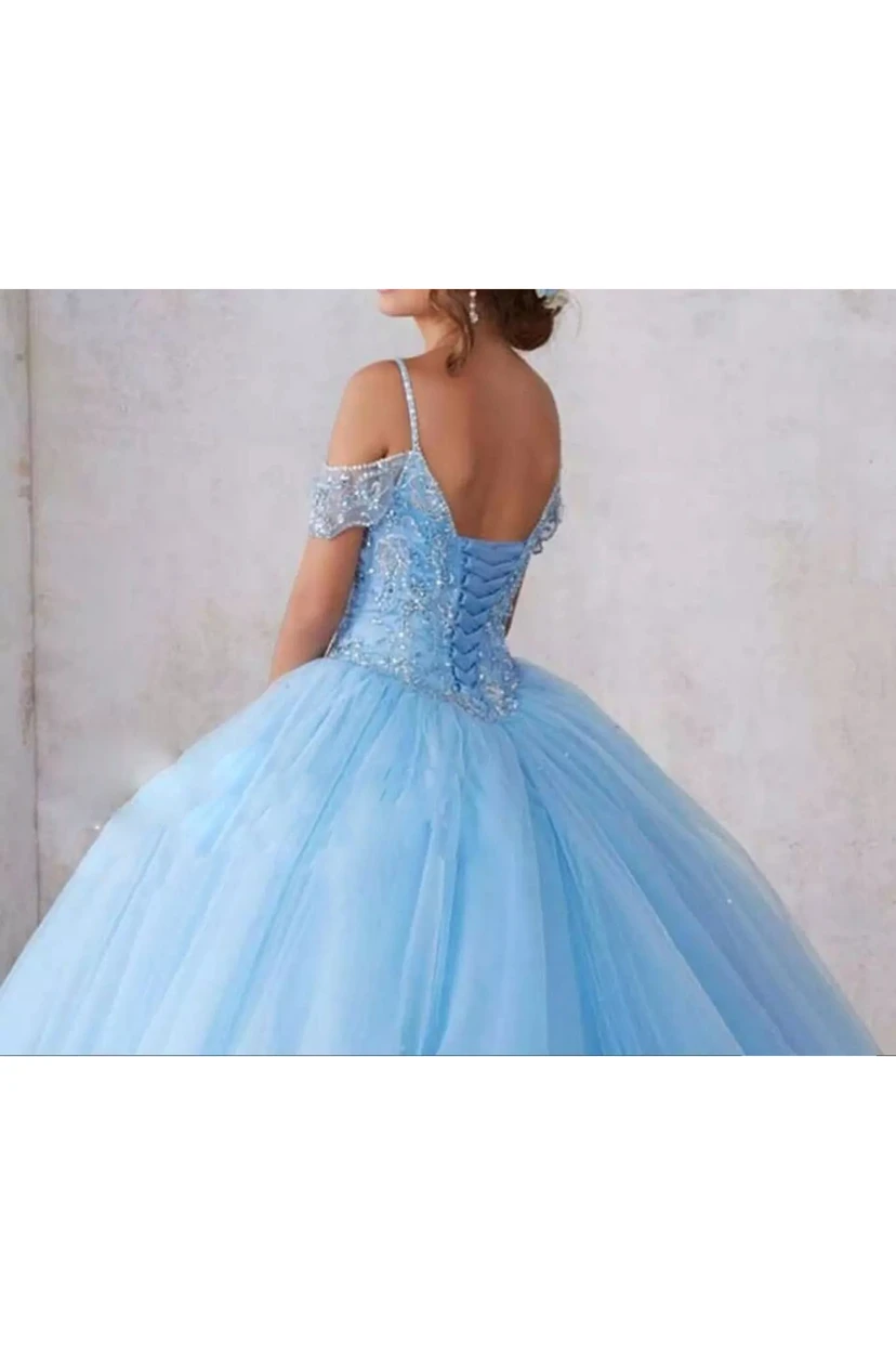 Ball Gown Off-the-shoulder Cap Sleeve Beaded Tulle Dress view 2