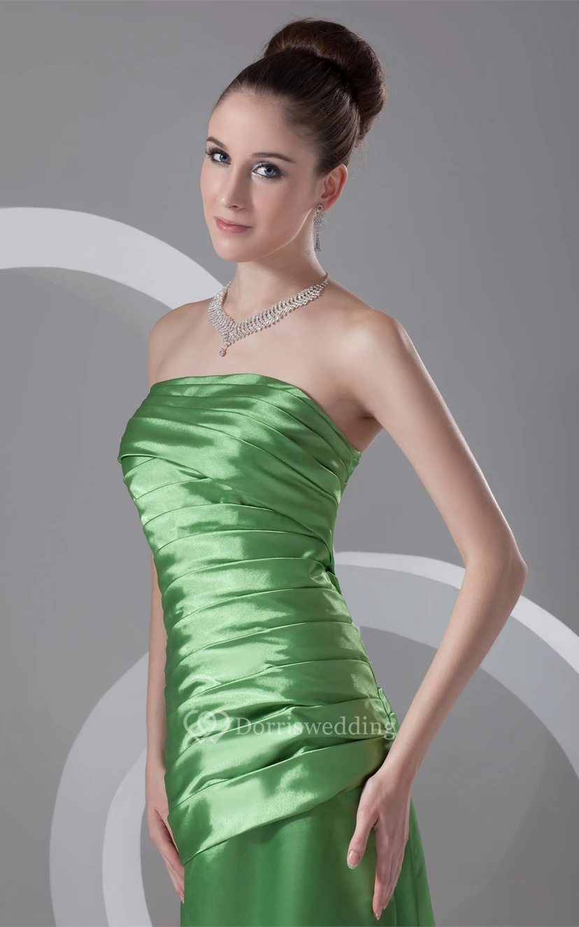 Strapless Floor-Length Satin Dress With Ruched Bodice view 3