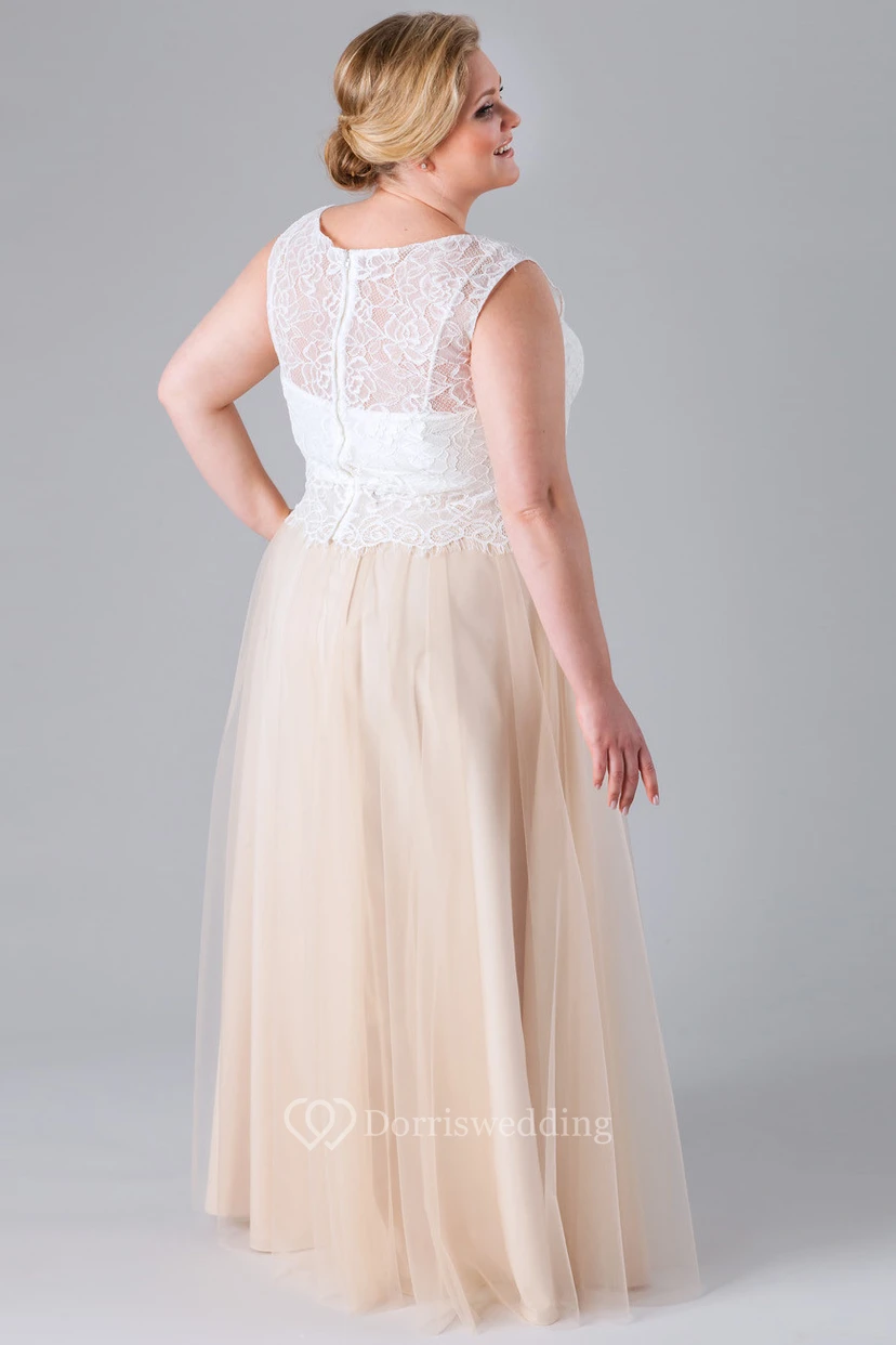 Lace Sleeveless V-Neck Tulle Bridesmaid Dress view 2