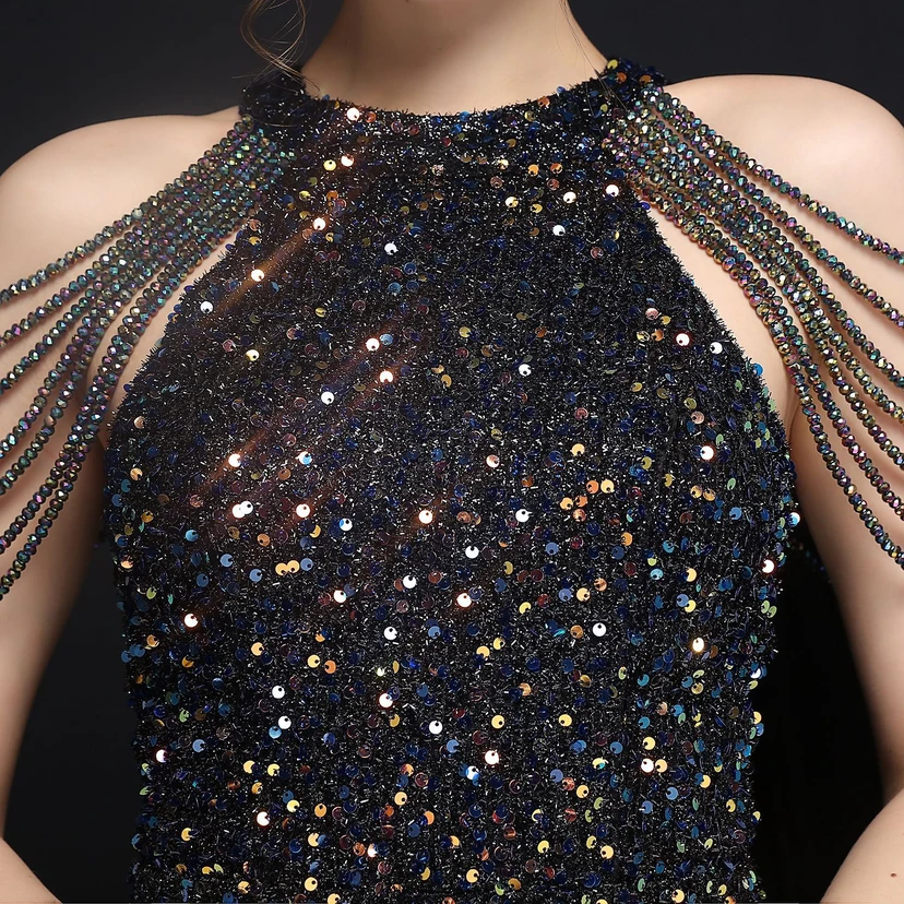 Robe de soirée féérique à sequins colorés, robe courte style féerique pour banquet ou réception. view 25