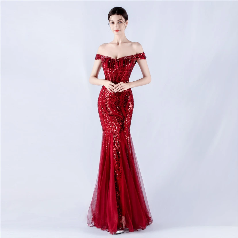 Craft Beading Mesh Sequins Evening Dress Annual Meeting Performance Host view 29
