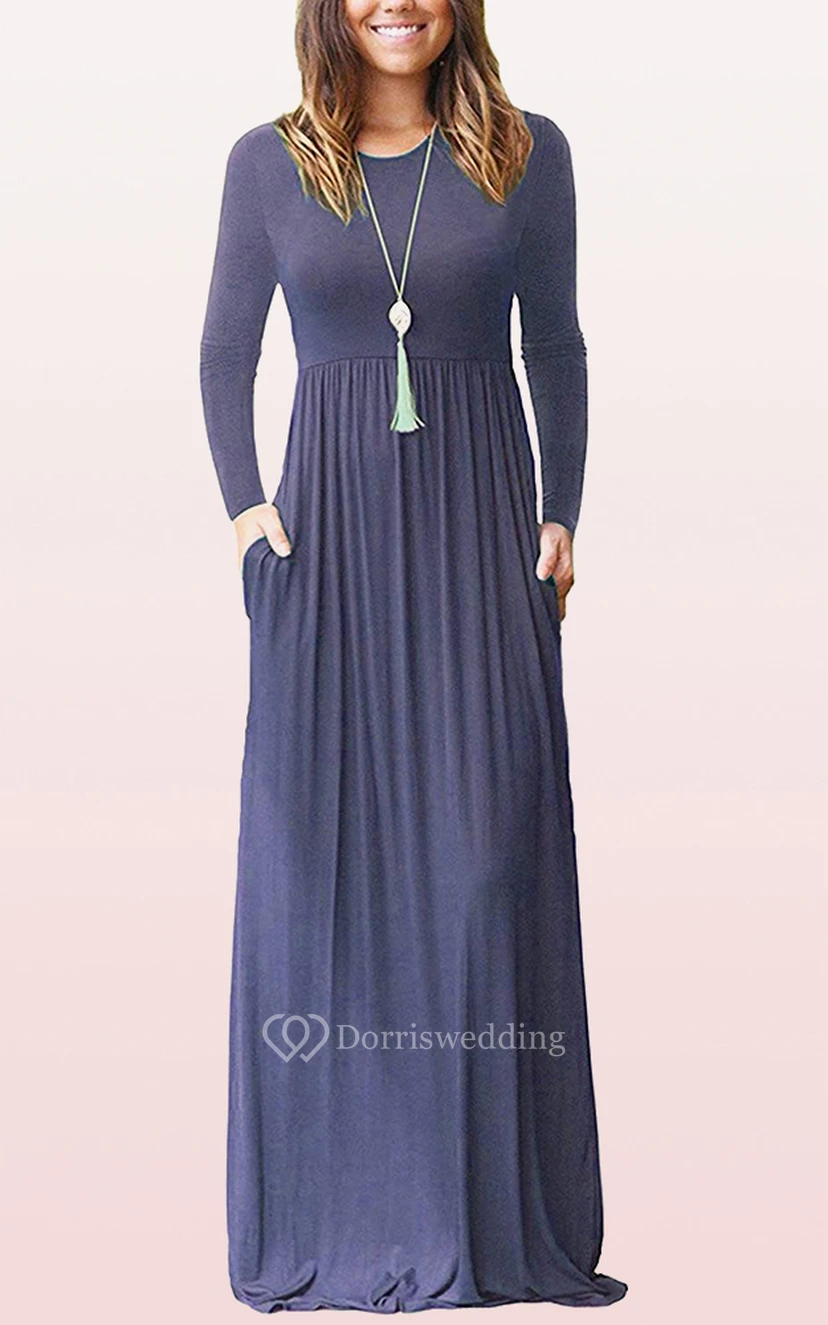 Elegantes Jersey-Gästekleid mit langen Ärmeln, U-Boot-Ausschnitt, A-Linie und Taschen view 11
