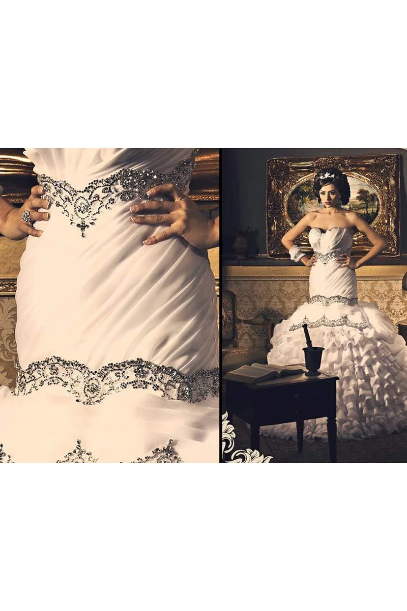 Meerjungfrauen-Hochzeitskleider in Weiß, Glitzer-Organza, neue sexy Abendkleider view 3