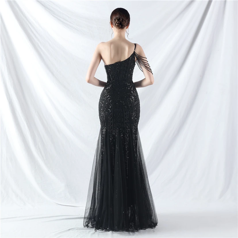 Robe de soirée haut de gamme ornée de perles de positionnement, de fleurs et de broderies en tulle. view 57