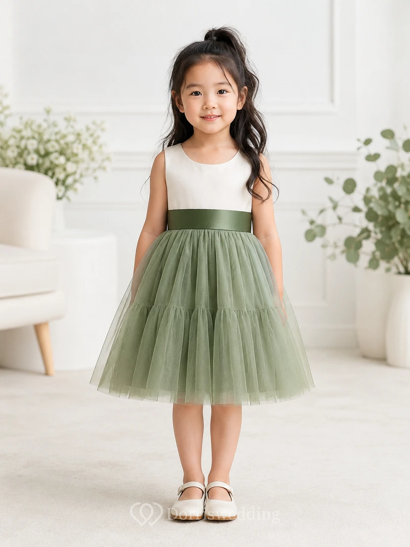 Scoop-neck Sleeveless Empire A-line Two-Tone Flowergirl Dress view 6