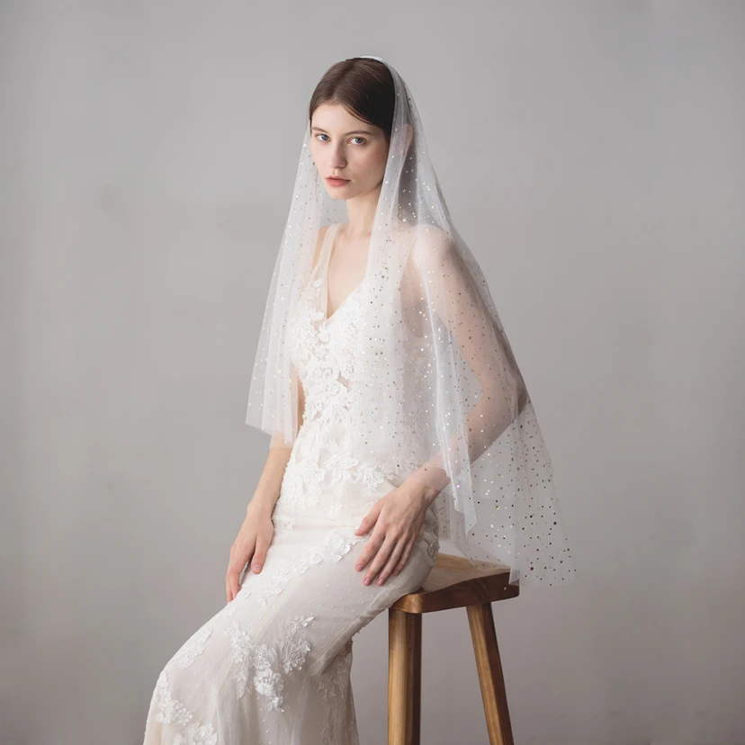 Korean Style Two Tier Fingertip Veil with Stars