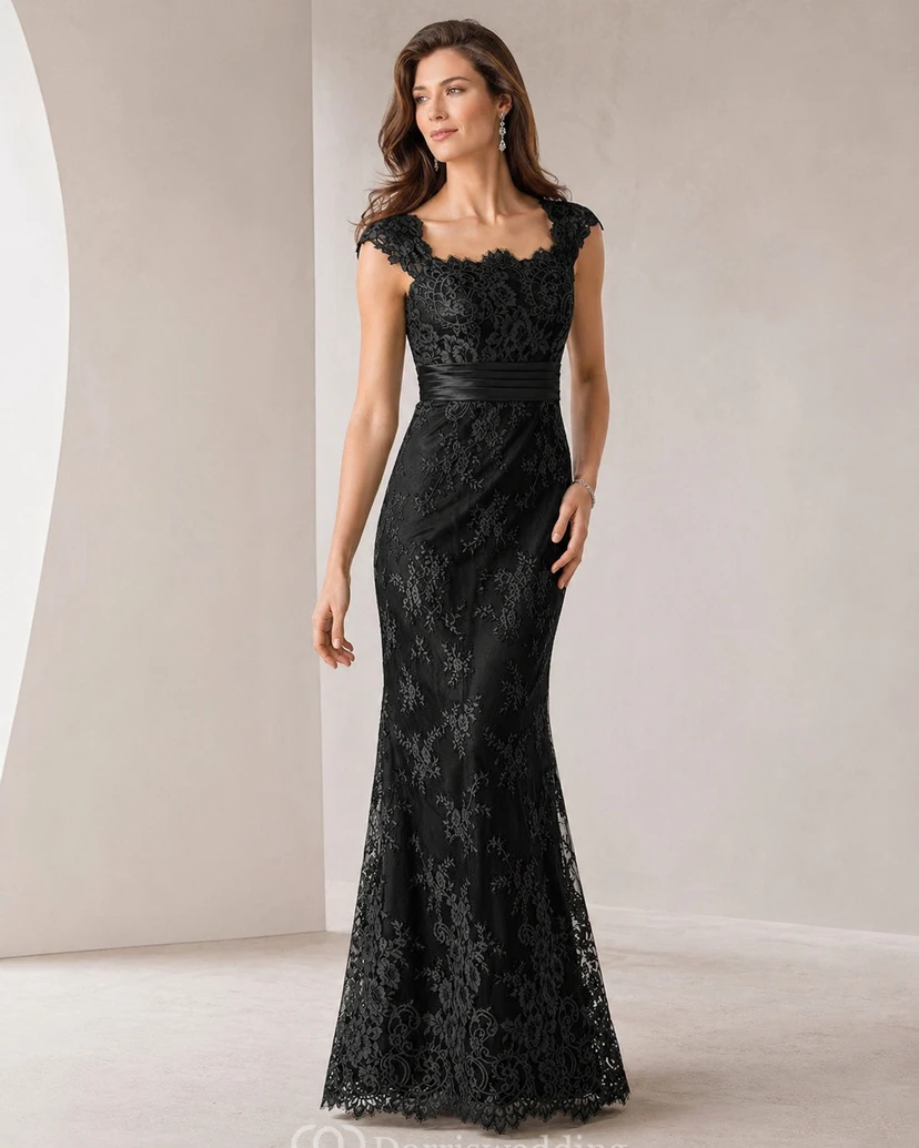 Cap-Sleeved Mother Of The Bride Dress With Appliques And Square Back view 5