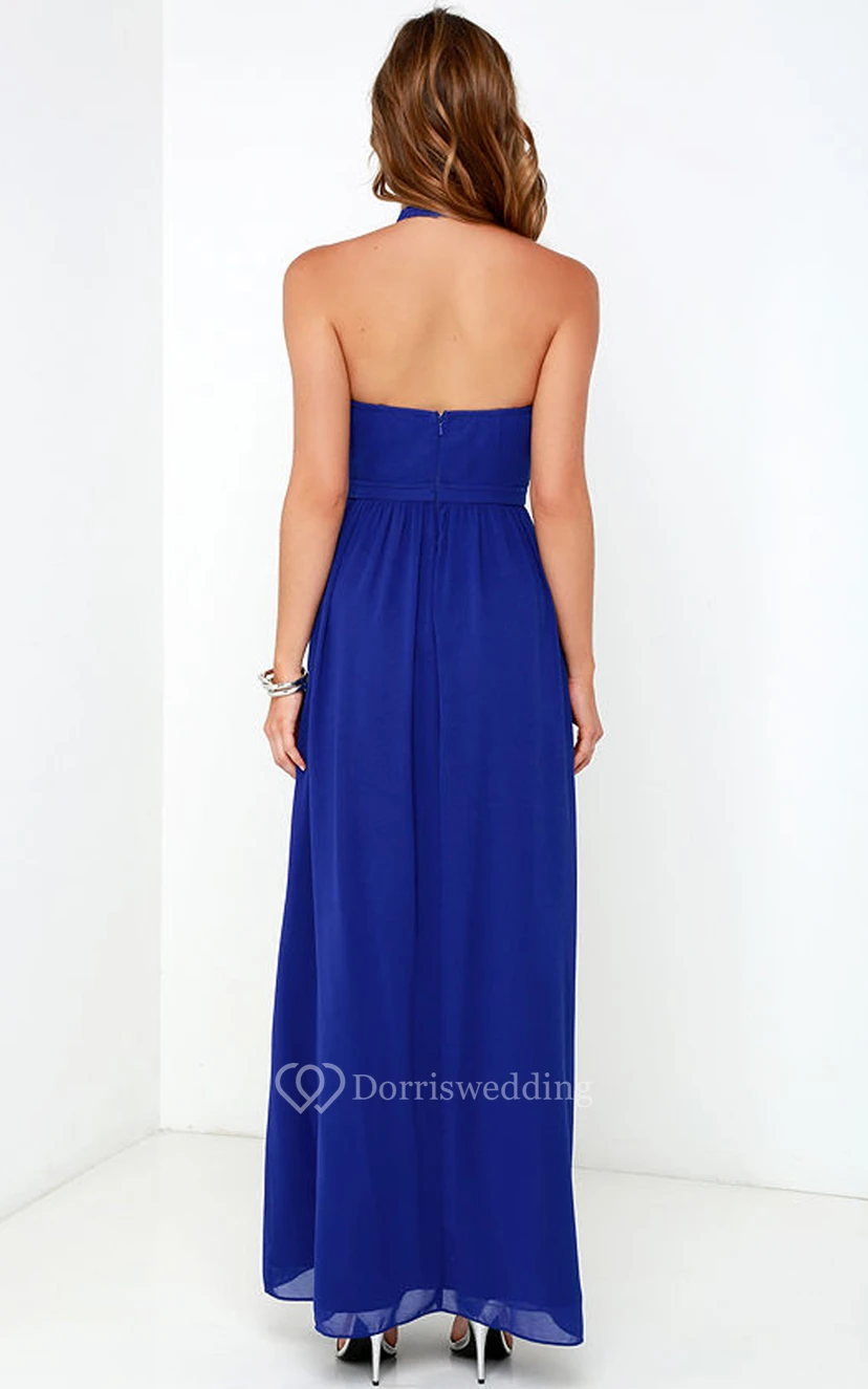 Empire Chiffon Long Sleeveless Brilliant Halter Dress view 4