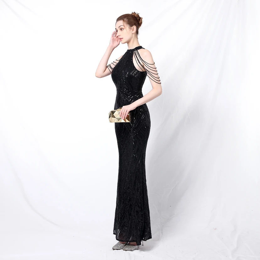 Robe de soirée élégante à col halter et sequins, allure de reine, style banquet, longue robe de soirée sirène à sequins, style star, glamour et décontracté. view 13