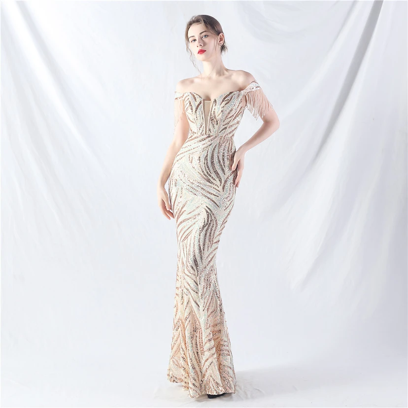 Palace Herringbone Waist Strap Heavy-Crafted Beaded High-End Evening Dress view 42