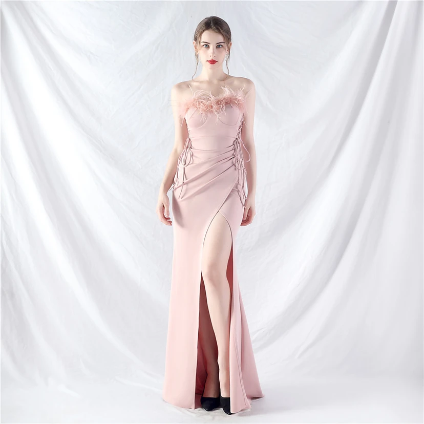 Double-Binding Waist-Shaped Ears Adjustable Satin Evening Dress view 11