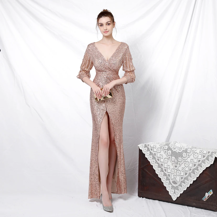 Elegantes, langärmeliges Paillettenkleid im Meerjungfrauenstil mit Meerjungfrauenschnitt – perfekt für festliche Anlässe. view 33