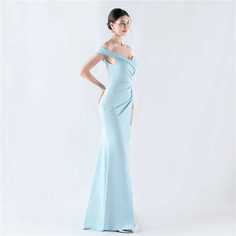 Robe de soirée classique asymétrique en satin à queue de poisson view 46