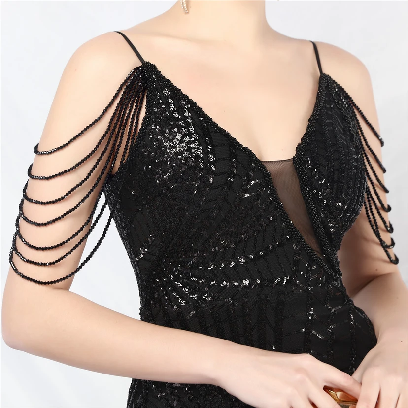 Robe de soirée ultra-résistante à rayures perlées et sequins view 18