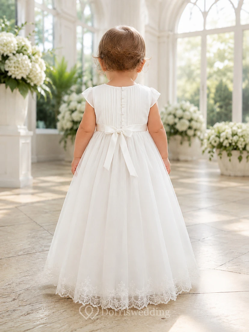 Baby-Taufkleid mit plissiertem Oberteil, A-Linie, kurzen Ärmeln und Tüllspitze view 2