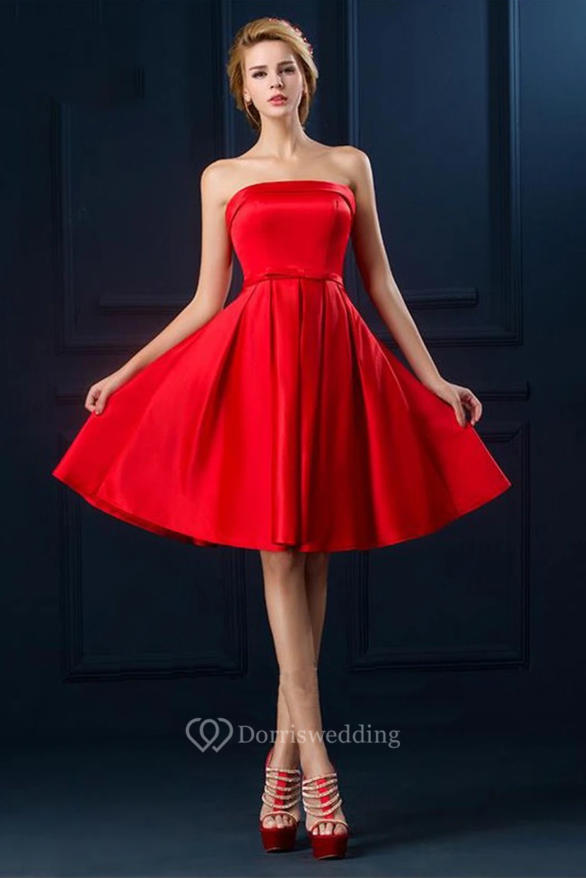 Casual Strapless Knee length Dress with Corset Back