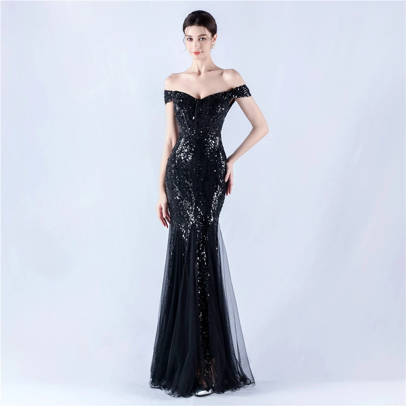 Craft Beading Mesh Sequins Evening Dress Annual Meeting Performance Host view 56