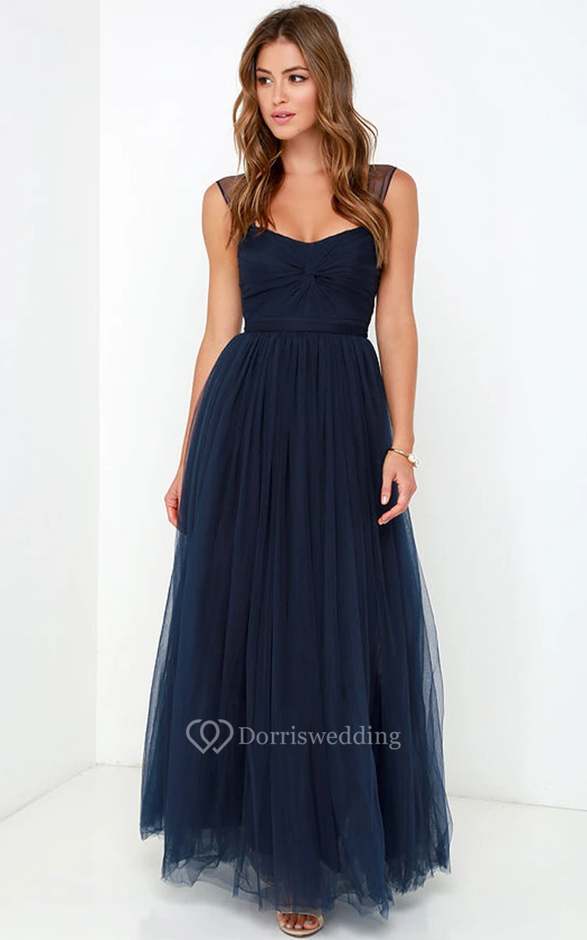 Ärmelloses, langes, elegantes Tüllkleid in A-Linie view 2