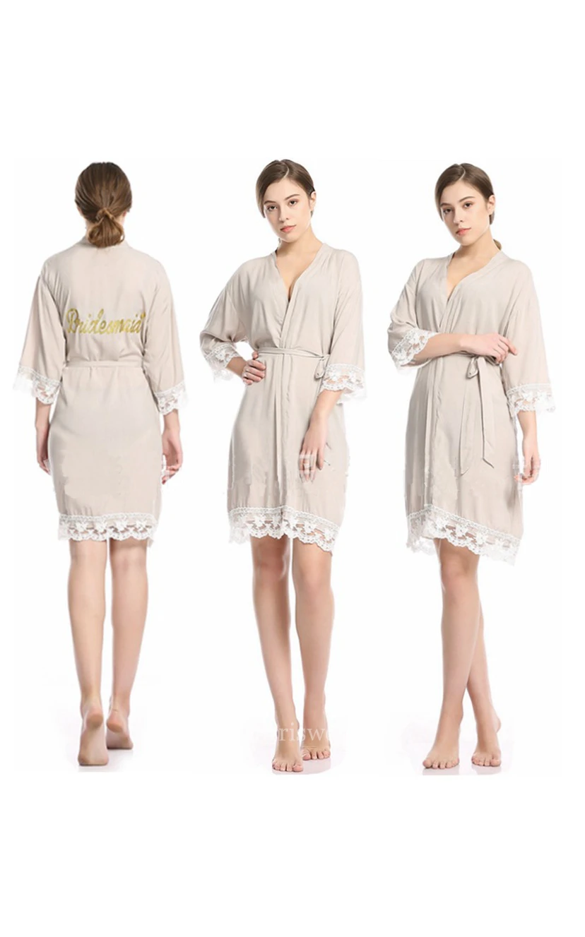 Laced Plain Bride Bridesmaid Glitter Print Robe view 2